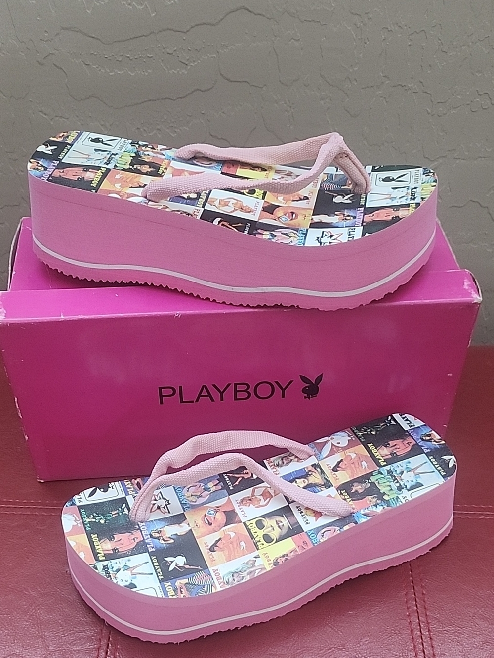 PLAYBOY Pink Pop-Art Platform Flip Flops